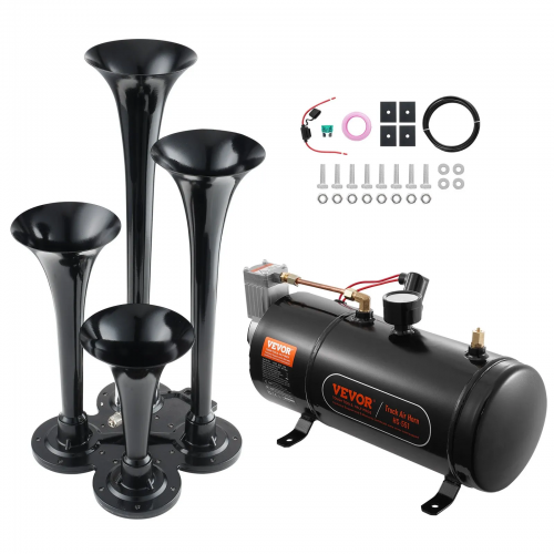 VEVOR traukinio signalų rinkinys su 4 trimito tipo oro signalais, 120 psi kompresoriumi ir 3,03 l talpos baku