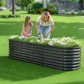 VEVOR metalinė pakelta sodo lysvė, 2,4 × 0,6 × 0,6 m, ovali, lauko cinkuoto metalo sodinimo dėžė