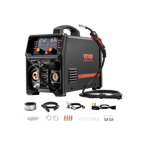 VEVOR 130 A sinerginis MIG suvirinimo aparatas, 3-in-1 daugiafunkcis suvirinimo aparatas su Flux Core MIG, MMA (elektrodiniu) ir Lift TIG suvirinimu.